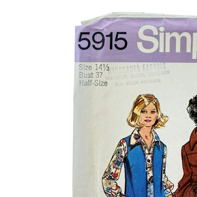 Vintage 1973 Simplicity Dress and Vest Sewing Pattern 5915 Size 14 1/2 ...