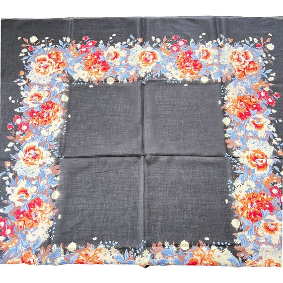 Cacharel Large Floral Scarf 34" Square Black w/ F… - image 4