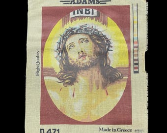 Vintage Ecce Homo Jesus Crown of Thorns Needlepoint Canvas Adams Made in Greece