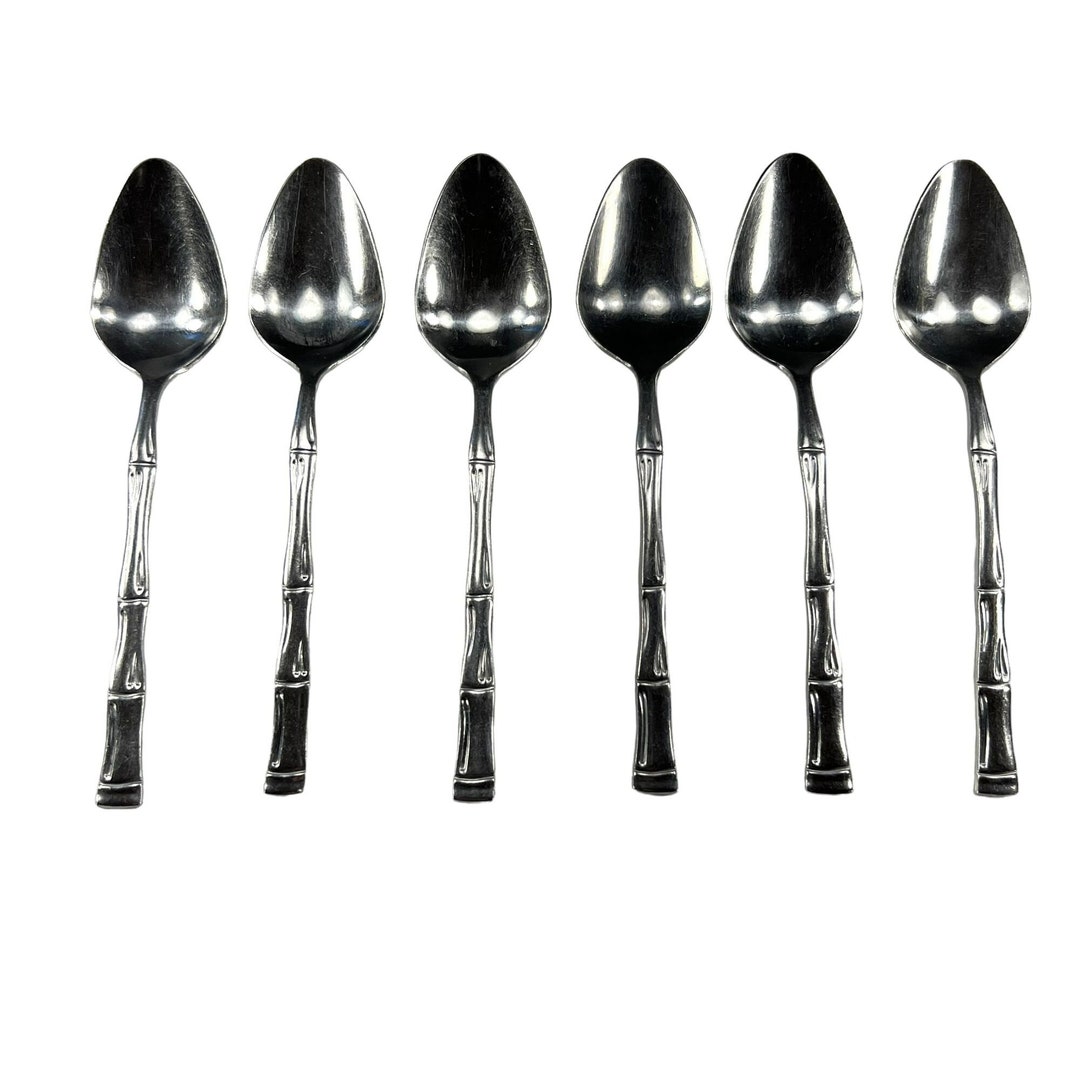 Estia Bamboo Soup Place Table Spoons 6 Flatware Stainless Etsy
