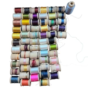 Silk Sewing Thread Vintage Large Lot (63) Wood Spools Assorted Brands Colors