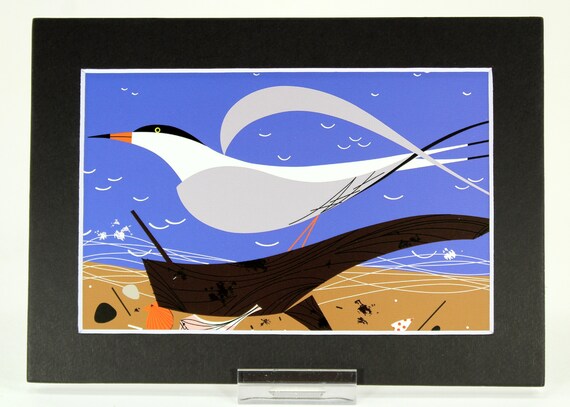 Catnip Charley Harper Print Cat /& Mockingbird Black Matted Large