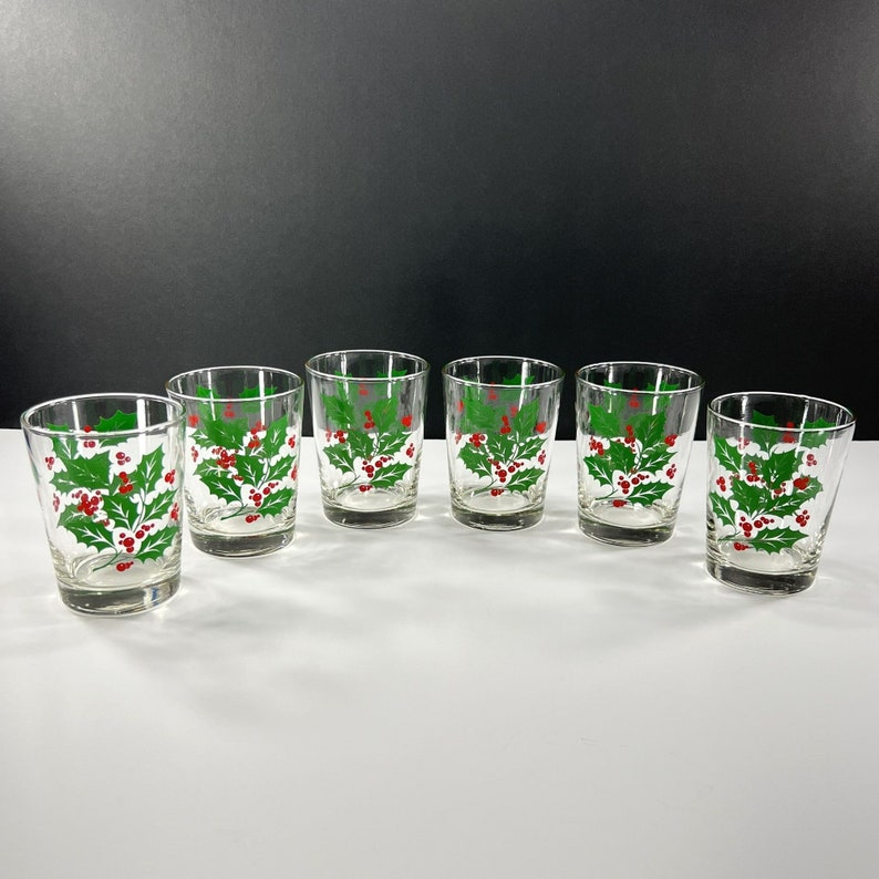Double Old Fashioned Christmas Glasses Holly and Berries Etsy