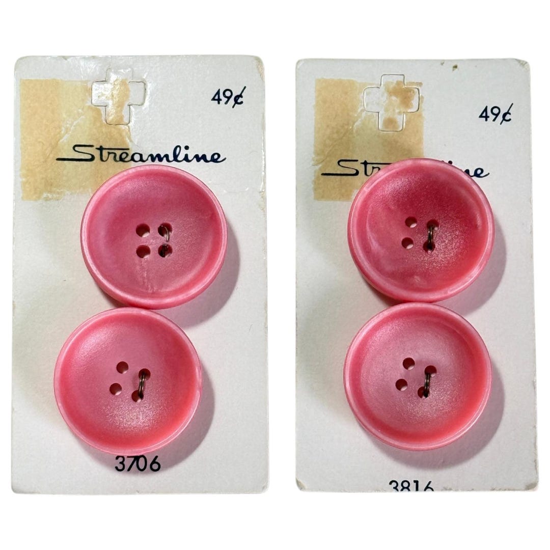 Vintage Streamline Buttons Orang-y Pink 4 Hole 1 Inch Round 4pc Set NOS ...