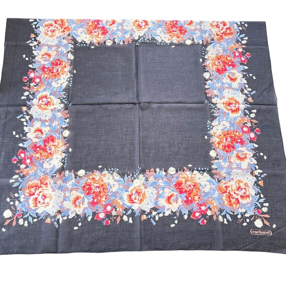 Cacharel Large Floral Scarf 34" Square Black w/ F… - image 1