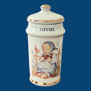 Hummel Danbury Mint Spice Jar Thyme Porcelain 1987 Made in Japan Gold Trim