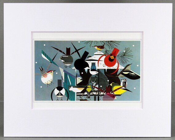 Black Matted Winter Charley Harper Print Large Bird Feeder