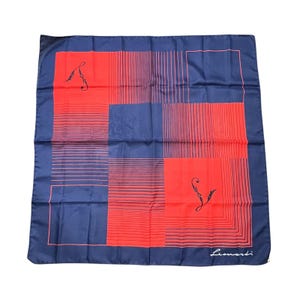 Vintage Italian Ladies Scarf Red and Navy Blue Square Polyester Leonardi Italy