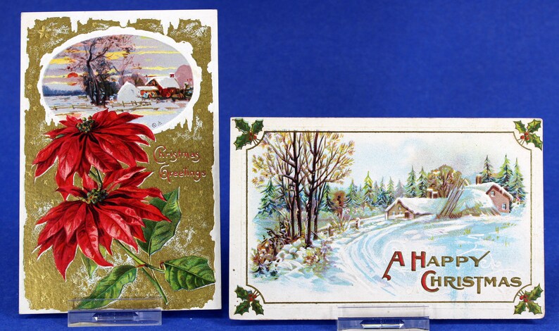 Early 1900s Lot of 4 Antique Christmas Postcards Collect Crafts
