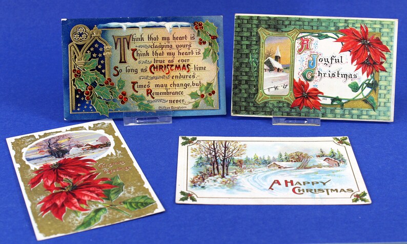 Early 1900s Lot of 4 Antique Christmas Postcards Collect Crafts