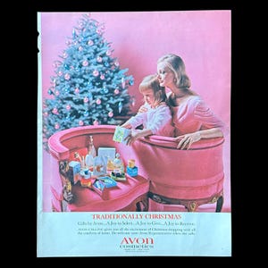 1963 Avon Cosmetics Christmas Tree Pink Theme Product Gifts Vintage Print Ad