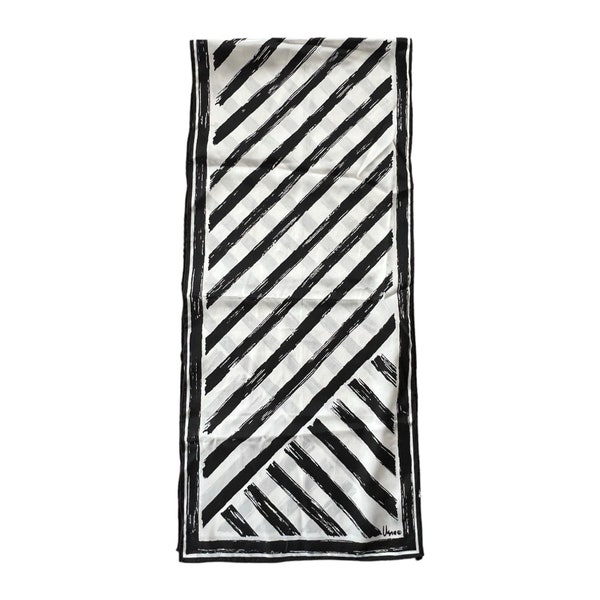 Vera Neuman Rectangular Silk Scarf Black & White Stripes Vintage 10 x 46"