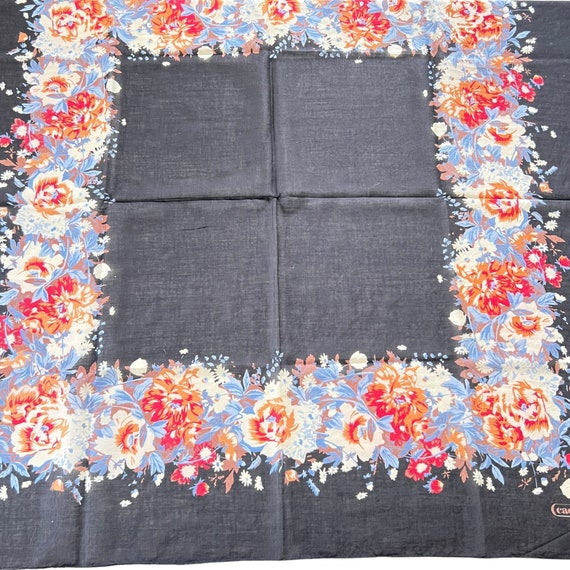 Cacharel Large Floral Scarf 34" Square Black w/ F… - image 2