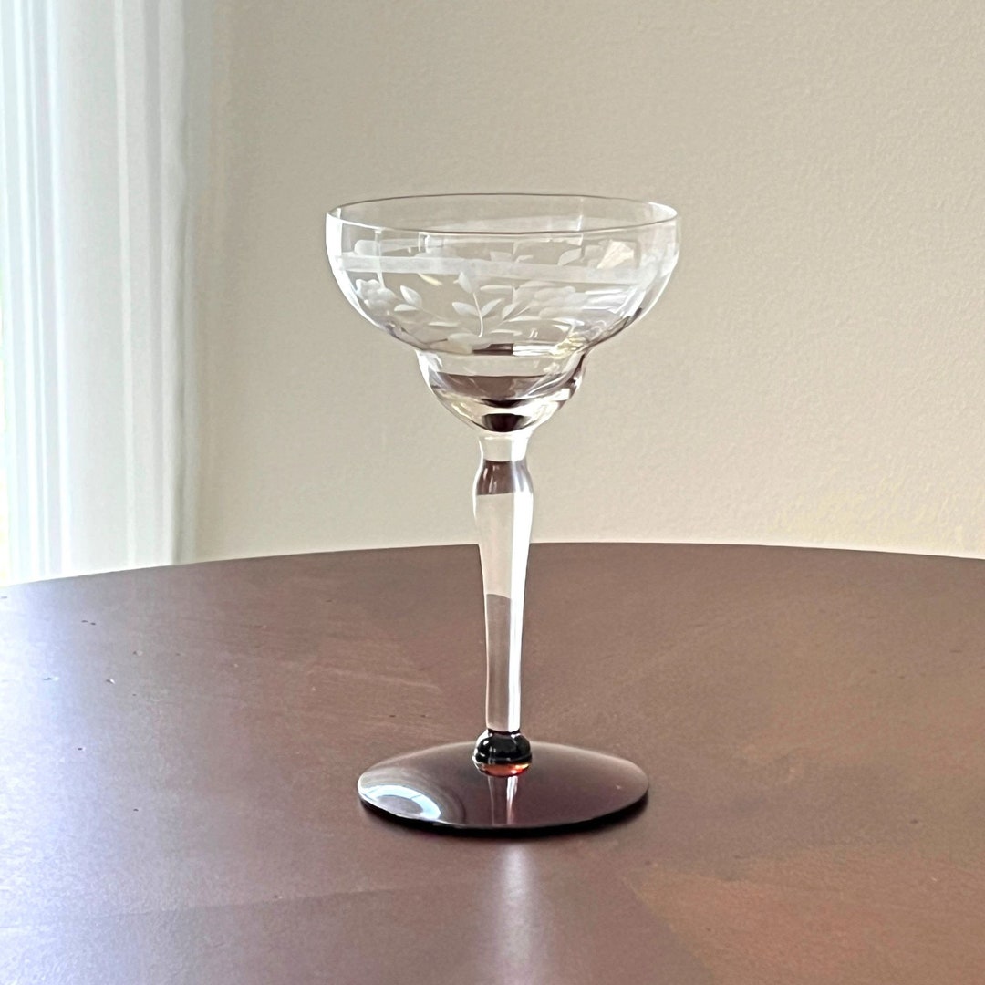 Weston Glass Ruby Foot Etched Flowers With Arch Liquor Cocktail