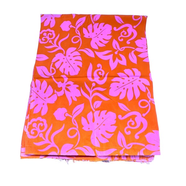 Bright Orange and Pink Hawaiian Tropical Print Fabric 2 1/2 Yds Cotton / Blend