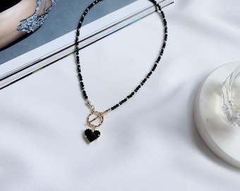 Black Spinel Necklace, Toggle Necklace, Drop Earrings, Earrings Heart, Green Spinel Necklace, Necklace Pendant Heart, Jewelry Gift For Her