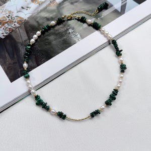 Malachite Necklace Choker, Pearl Necklace, Green Necklace, Malachite Pearl Jewelry For Women, Gift For Her