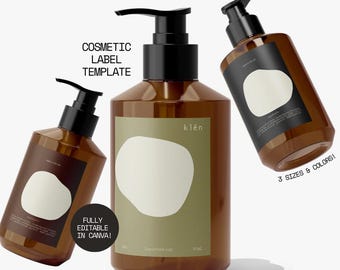 Minimal Skincare Cosmetic Brand Label Template - Canva, Dropper, Pump Bottle Label, Hand Soap, Shampoo, Conditioner, Lotion, Packaging