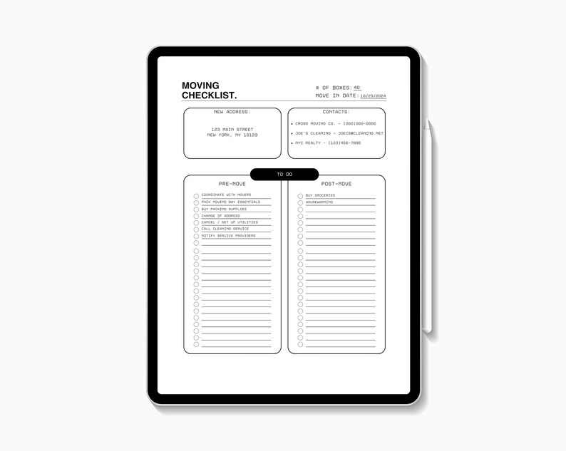 View of Minimalist Editable Moving Checklist - Relocation Planner, Digital ...