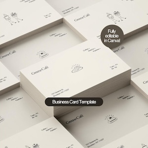 Minimalistische sjabloon voor visitekaartjes - modern klein bedrijf, bewerkbaar, canvas, eenvoudig visitekaartje, café, koffie, restaurant, bar, catering