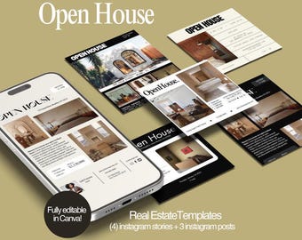 Open huis flyer Instagram sjabloonbundel - vastgoedmarketing, socialemediasjabloon, zojuist vermeld, bewerkbaar canva, koper van het huis, verkoper
