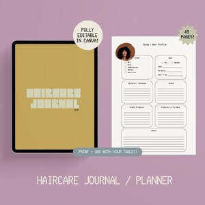 Minimalistische natuurlijke haarverzorging dagboeksjabloon - planner, routine, voortgangsdagboek, volledig bewerkbaar, modern, tracker, afdrukbaar, canva, iPad