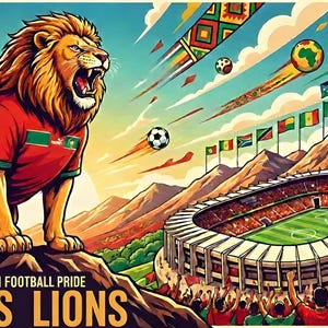 Morocco Football Wall Art – Atlas Lion Illustration – African Soccer Spirit Poster – Moroccan Fan Decor