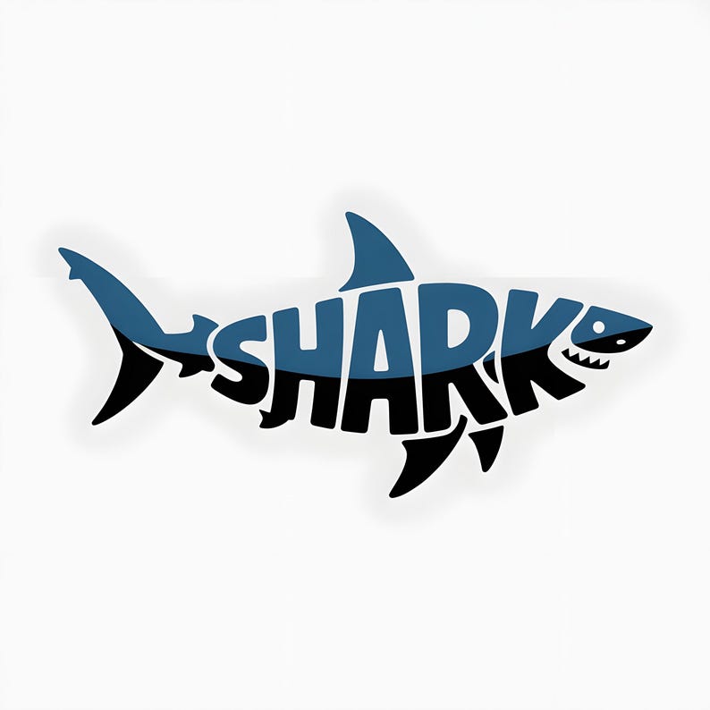 Shark In Letters Shark Typography Art Print – Word Art Shark Illustration – Digital ...