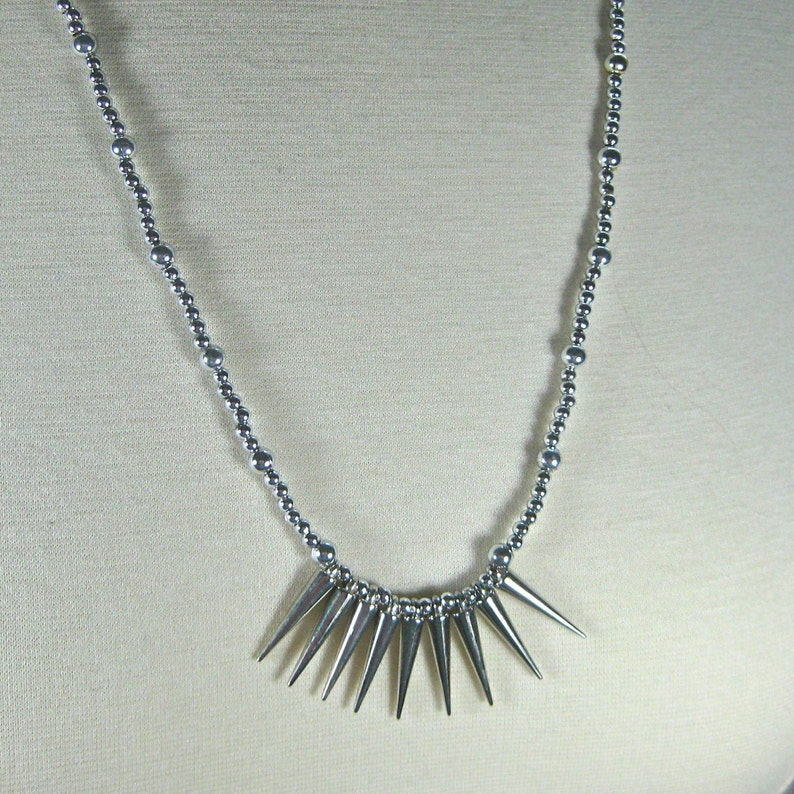 Long Silver Spike necklace Silver beaded spike necklace Etsy