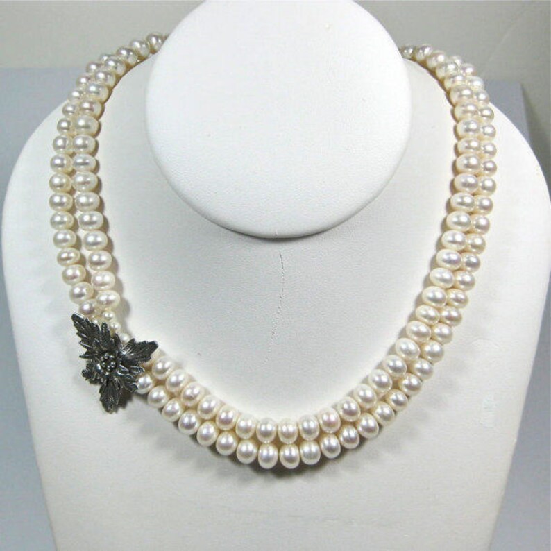 Cultered Pearl Necklace Double Strand Pearl Necklace With Etsy