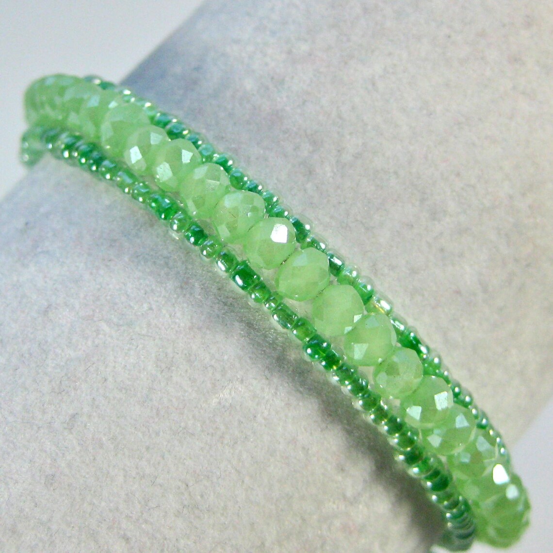 Mint Green Wrap Bracelet Light Green Triple Row Memory Wire Etsy