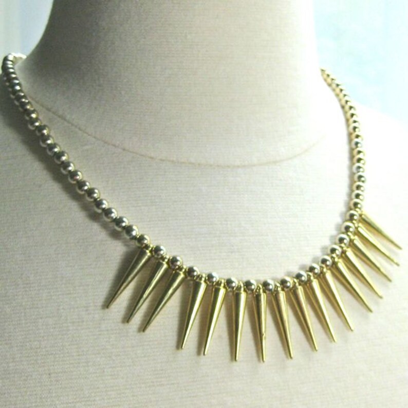 Gold Spikes Necklace Gold Spikes Statement Necklace gold bib Etsy