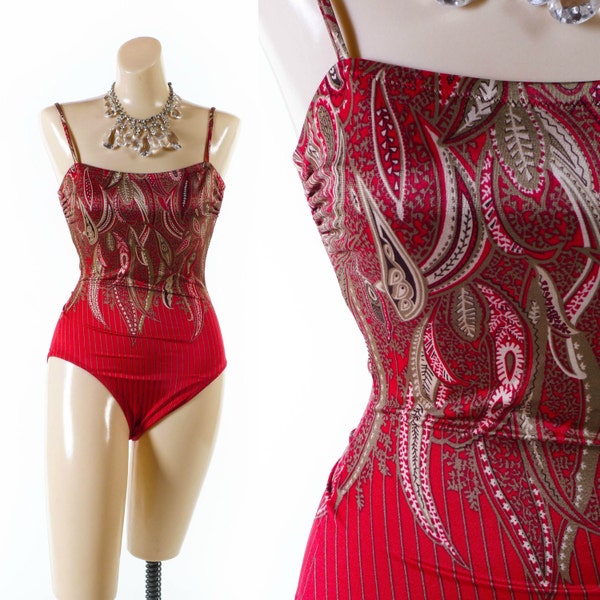 Vintage 70s Swimsuit // 1970s Swimsuit // DeWeese Swimsuit // Red Swimsuit // One Piece Swimsuit with Tie Straps - sz S/M