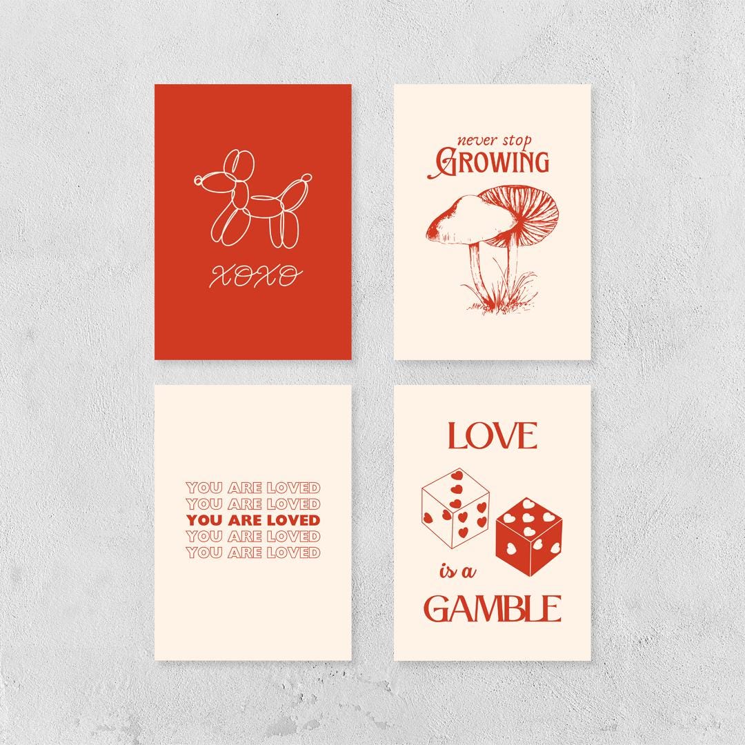 Vintage Red Prints, Aesthetic Trendy Wall Art, Set of 10, College Dorm ...