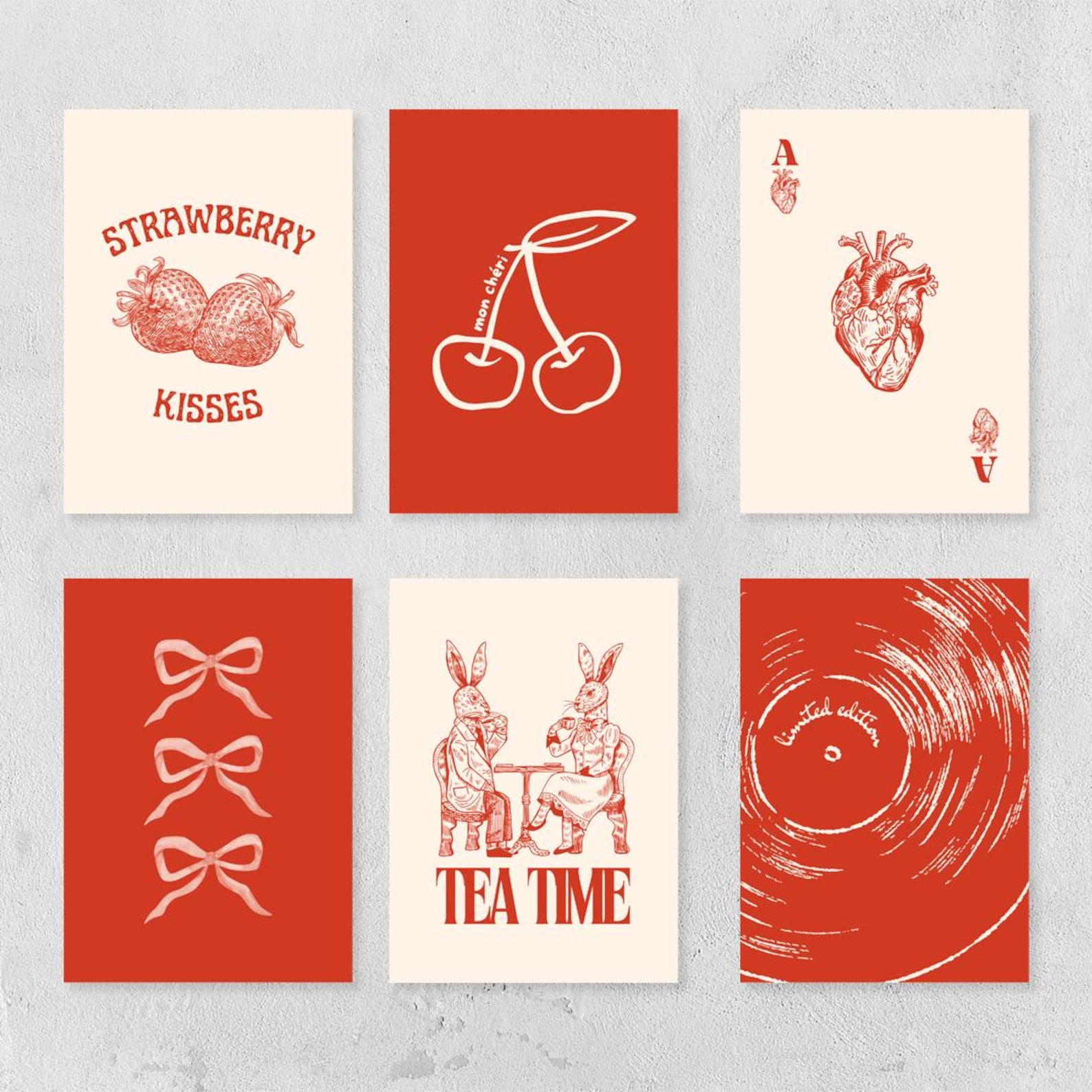 Vintage Red Prints, Aesthetic Trendy Wall Art, Set of 10, College Dorm ...