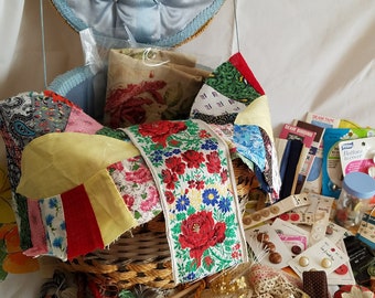 Large, Fabulous Vintage Sewing Basket FULL of Vintage Sewing Notions for the Collector!