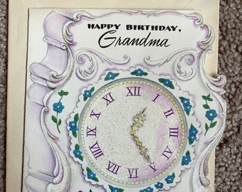 Beautiful Vintage Antique Greeting Card for Grandmother, Happy Birthday Grandma, from 1940s, Sparkly Finish on Front, Pansies, Free Ship