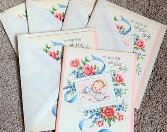 Beautiful Vintage Antique Welcome to the New Baby Congratulations Cards, Lot of Six (6), Ship Free