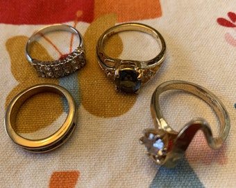 Lot of Four (4) Rings, Vintage Costume Jewelry, Fashion Jewelry, Faux Stone Rings