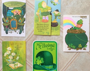 Lot of 5 Vintage USED St. Patrick's Day Cards, Variety, Free Shipping