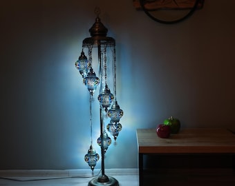 Personalized Asymoon Turkish Mosaic Floor Lamp: 7 Globe, 60 Inch, Handmade Lighting