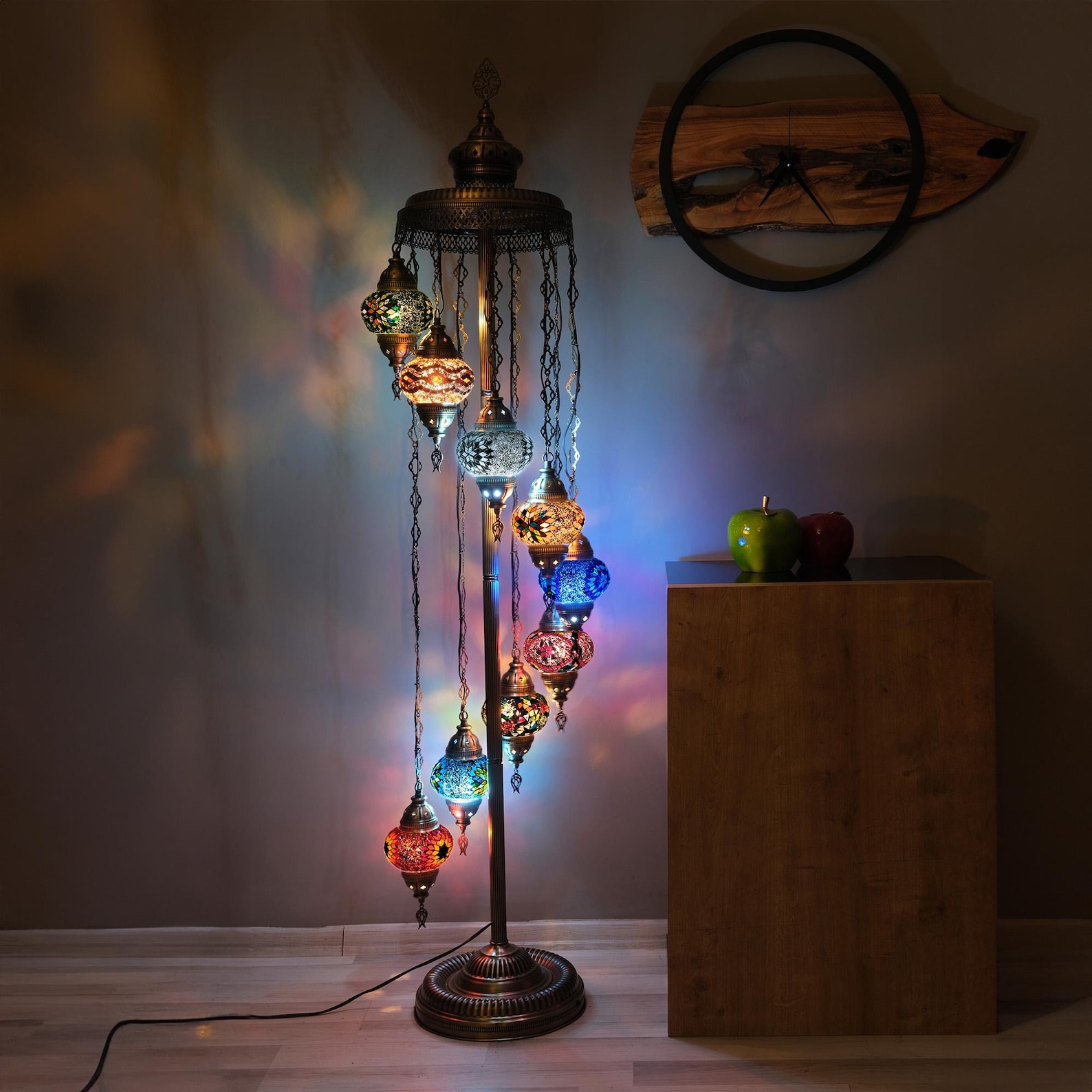 Personalized Turkish Mosaic Floor Lamp: 9 Globe, 74 Inch, Colorful Design - Harmony Color