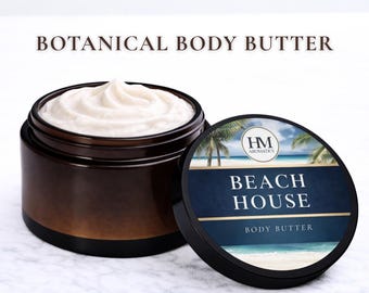 Beach House Body Butter: Tropical Coconut Vanilla Moisturizer (8oz & 4oz Jar)