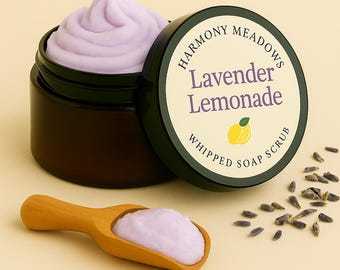 Lavender Lemonade Whipped Soap Scrub – Foaming Sugar Body Polish with Natural Oils