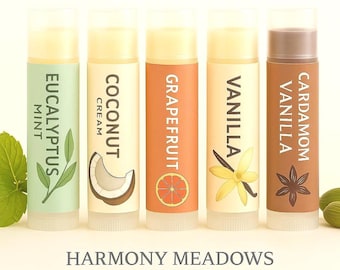 Natural Lip Balm – 100% Essential Oil Scented | Organic Lip Care with Optional Shimmer | 40+ Scents