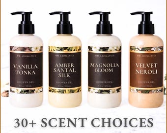 Shower Gel, Exotic Essential Oil Blends, 30+ Scents, Sulfate-Free, 8oz and 4oz