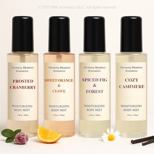 Moisturizing Body Mist, 70 Scents, Hair & Body Aromatherapy Spray with Essential Oils, Handmade Self-Care, 2oz Travel Size