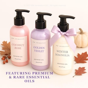 Rare Essential Oil Shower Gel, Aromatherapy Body Wash, Natural Sulfate-Free Skincare, 30 Scent Options