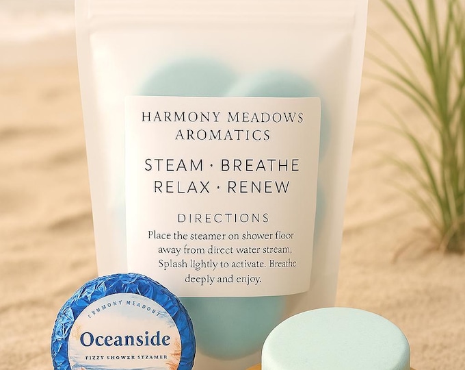 Oceanside Shower Steamers – Coconut, Magnolia & Lime | Tropical Aromatherapy Tabs | Beachy Self-Care Gift Set