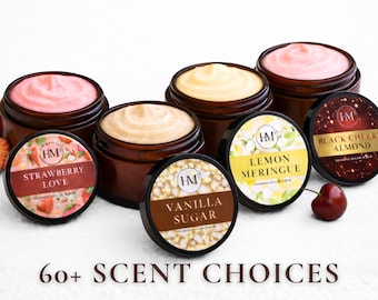 Foaming Sugar Scrub 70 Scents, Whipped Soap Body Polish with Essential Oil Blends, Baobab & Jojoba